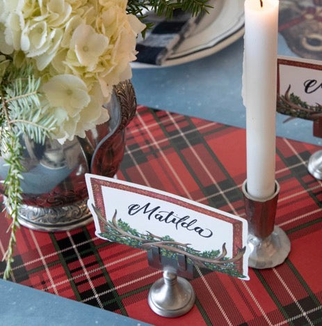 Red plaid runner.