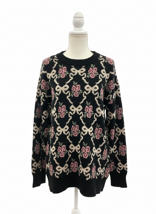 Black Knit Floral Sweater