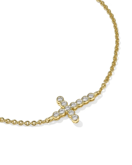 The Cross Crystal Delicate Bracelet has a sideways cross pendant with round clear crystals; available in multiple sizes.