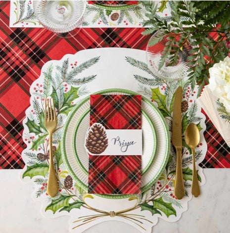 Red plaid runner.
