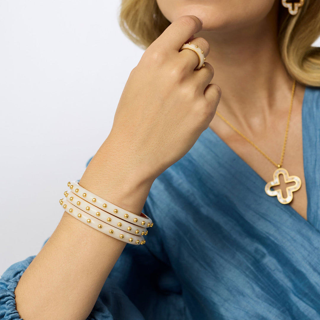 Julie Vos Colette Bangle in Alabaster, available in S, M, and L; gold-plated finish, sleek design.