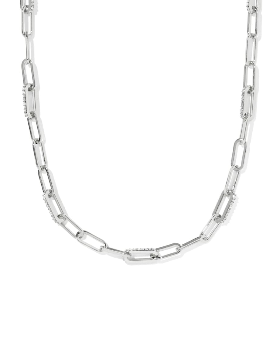 Bella Chain Necklace Rhod Metal White CZ