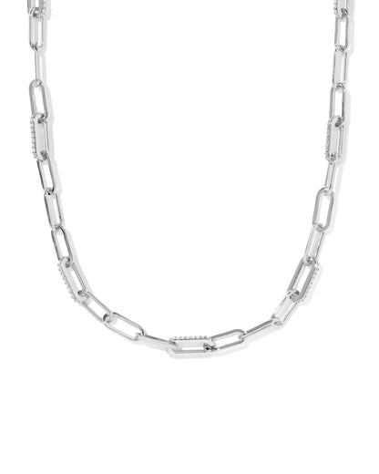 Bella Chain Necklace Rhod Metal White CZ