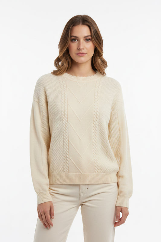 Vanilla Bean Sweater in cream, shown in XL. Available sizes: XS-XXL.