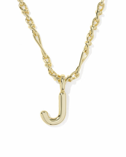 Kendra Scott Bubble Letter Necklace: gold twisted chain with shiny gold bubble letter "J" pendant; available in 16", 18", and 20" lengths.