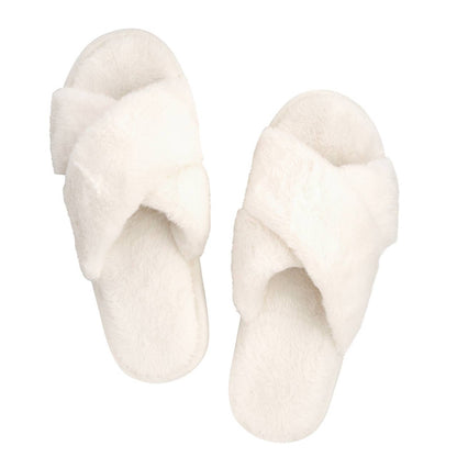 Ivory Criss-Cross Plush Slippers