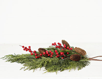 510053-26inLx16inW Teardrop-Superior Real Touch Mix Cedar features lifelike green cedar branches, red berries, and brown pine cones; available in 26inL x 16inW.