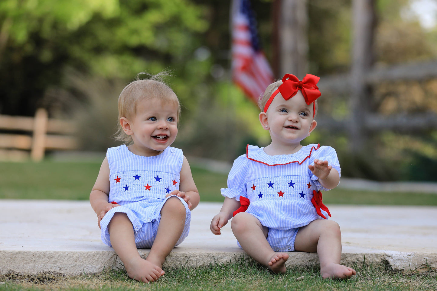 4th of July Girls' Smocking Star Embroidered Romper