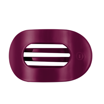 Maroon oval-shaped soap dish with two horizontal slats for drainage, available in small, medium, and large sizes.