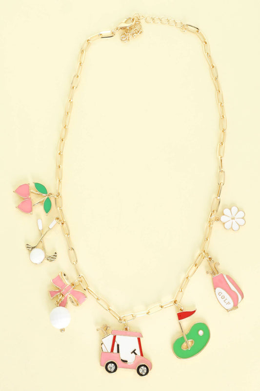 Golf Theme Multi-Charm Necklace