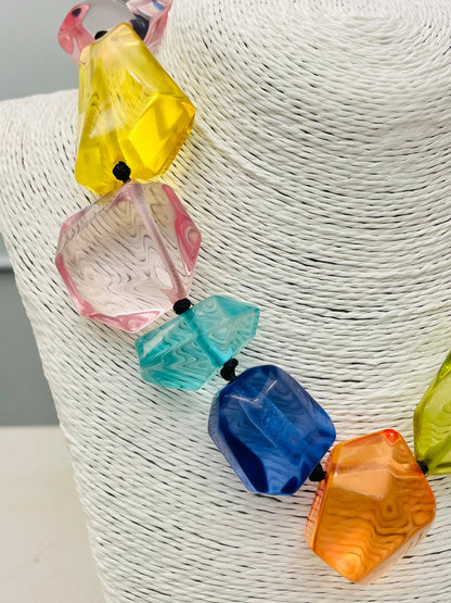 CHIC - Clear Stone Necklace (multi) NK890 with large, faceted yellow, pink, blue, teal, and orange beads; available in multiple sizes.