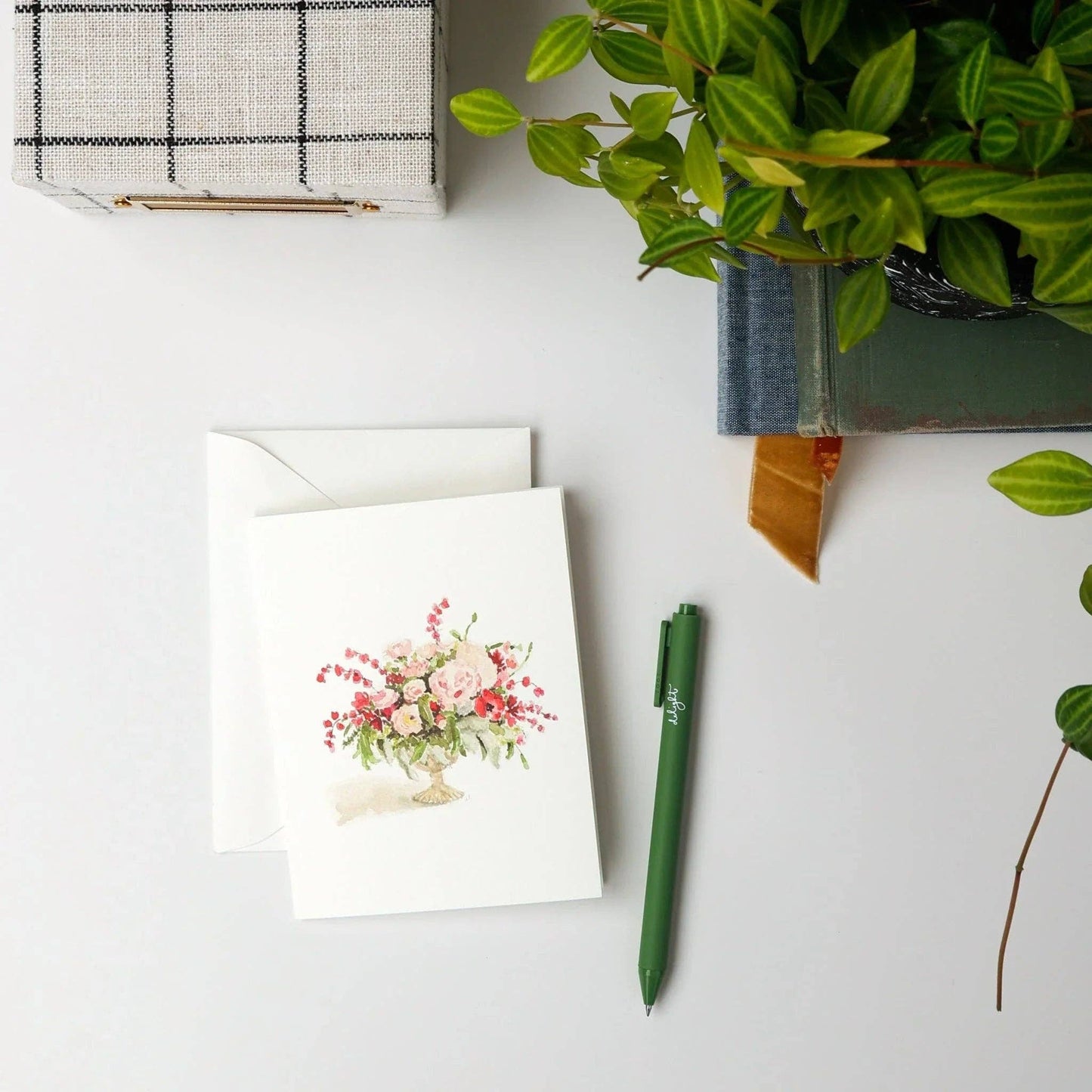 The Pinks bouquet notecards feature a watercolor floral design. Available in 4x6 and 5x7 inch sizes.