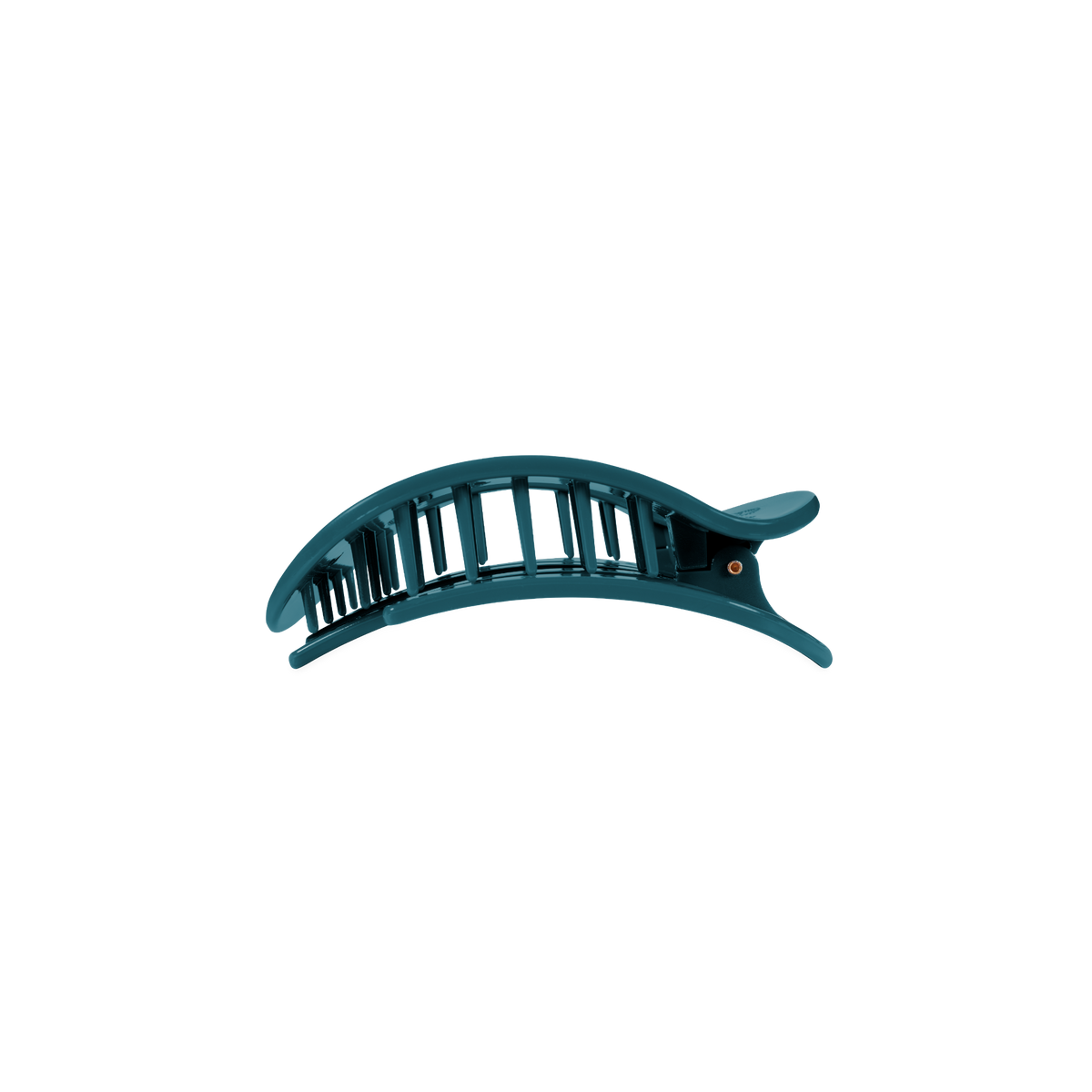 Teal With It Small Flat Round Hair Clip in teal plastic with an open, curved design. Available in small size.