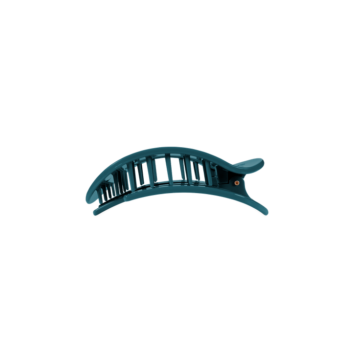 Teal With It Small Flat Round Hair Clip in teal plastic with an open, curved design. Available in small size.