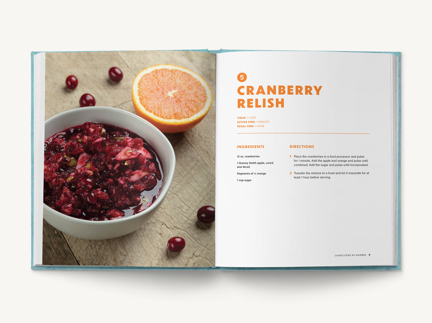 Charcuterie by Number: Showstopping Boards & Recipes" cookbook, open to a cranberry relish recipe. Sizes available: standard.