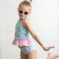Kids Pink & Blue Ruffle Cross Back 2 Piece Swimsuit