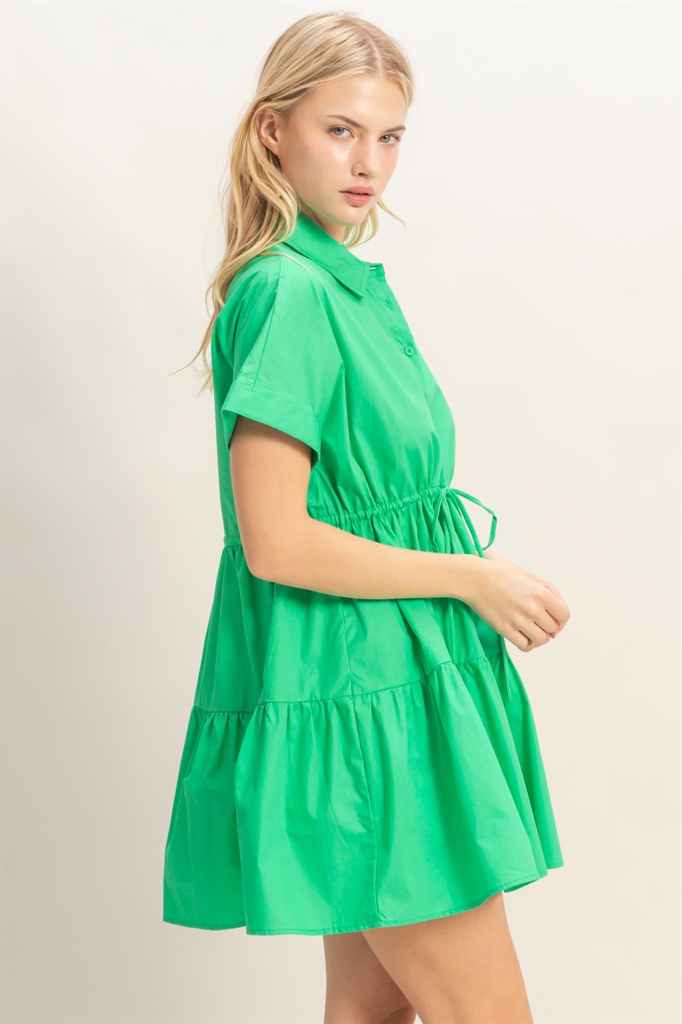 Collared Short Sleeve Tiered Dress | 2 Colors