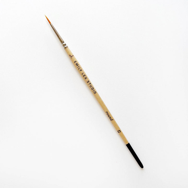 Watercolor Paintbrush, size 0; wooden handle labeled "EMILY LEX STUDIO," metal ferrule, synthetic taklon bristles.
