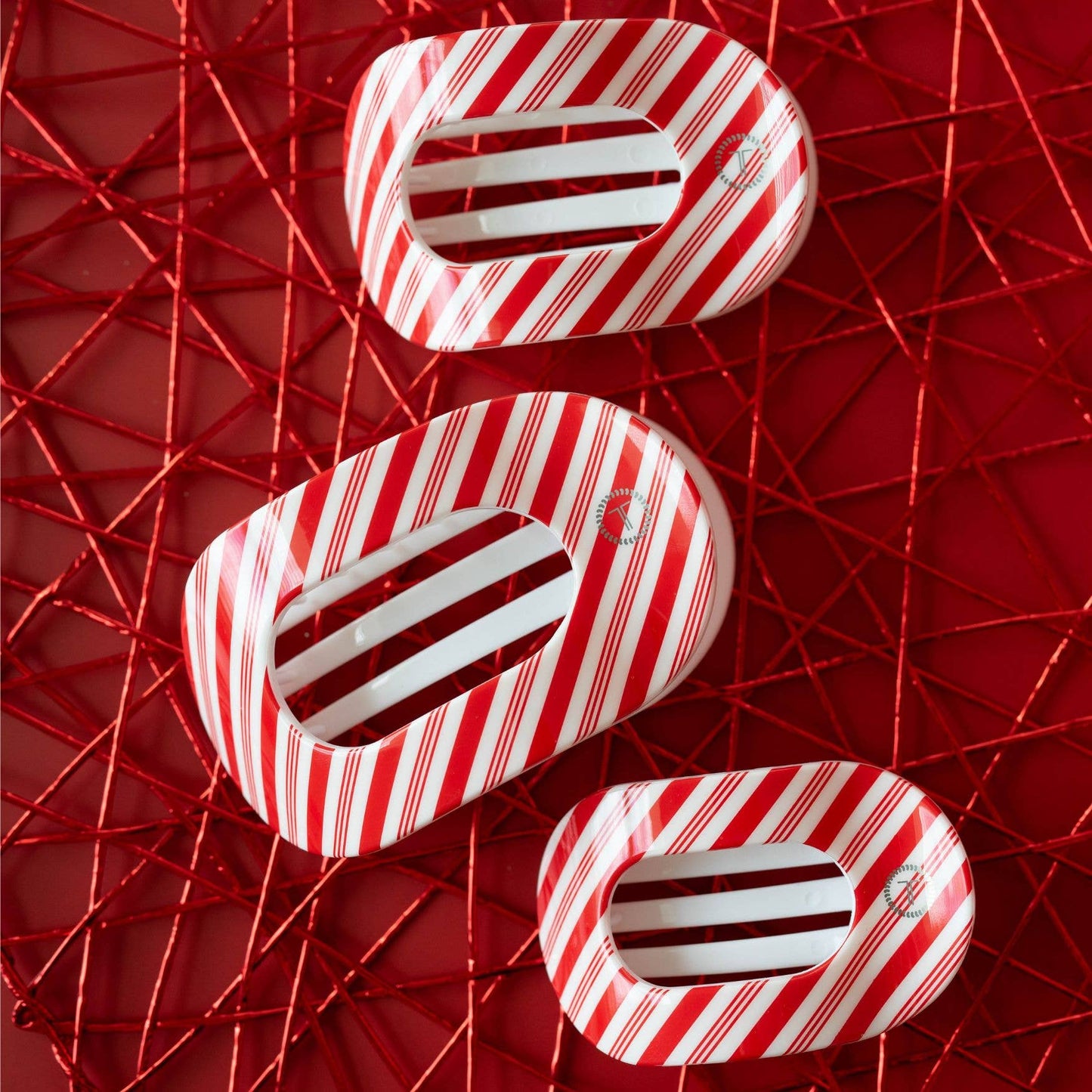 Flat Round Hair Clip | Candy Cane Crush