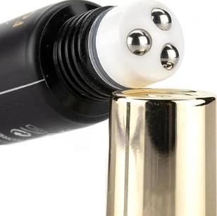 FARMSTAY Black Snail Premium Rolling Eye Serum, black tube with 3-roller applicator and gold cap. Available in 25ml size.