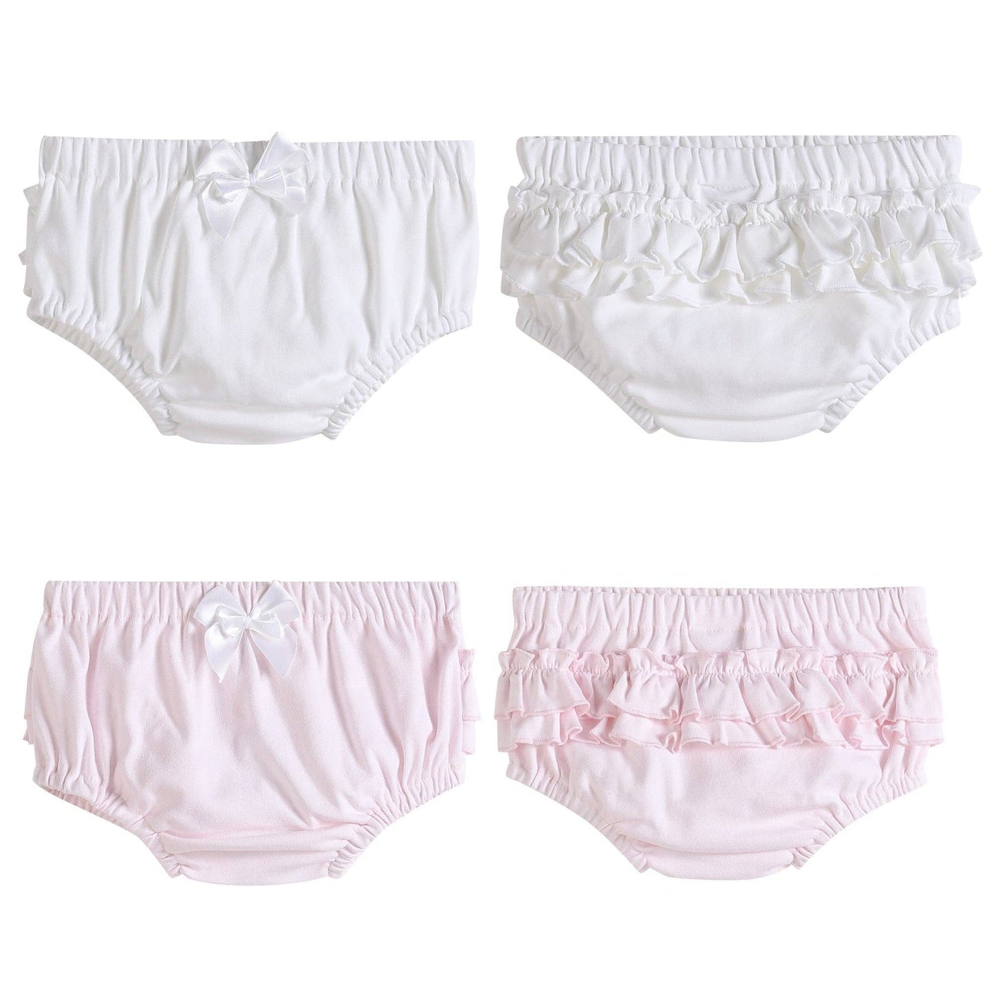 White and pink cotton baby bloomers 2pc set, size 3-6M. Soft knit fabric.