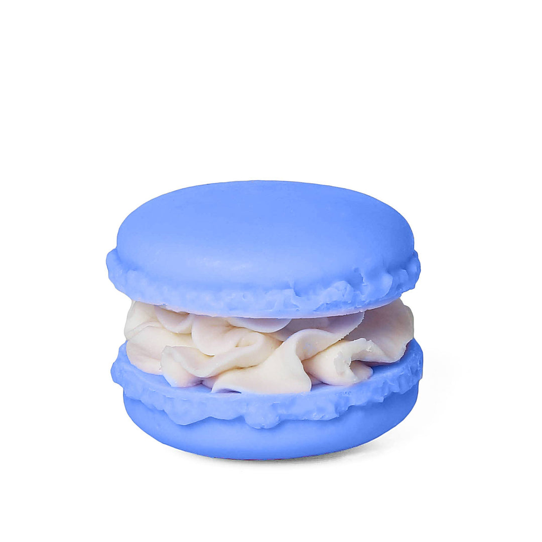 Handmade MacBerry Macaron Soap with blueberry design, white cream filling, cocoa shea butter. Available in small and large sizes.