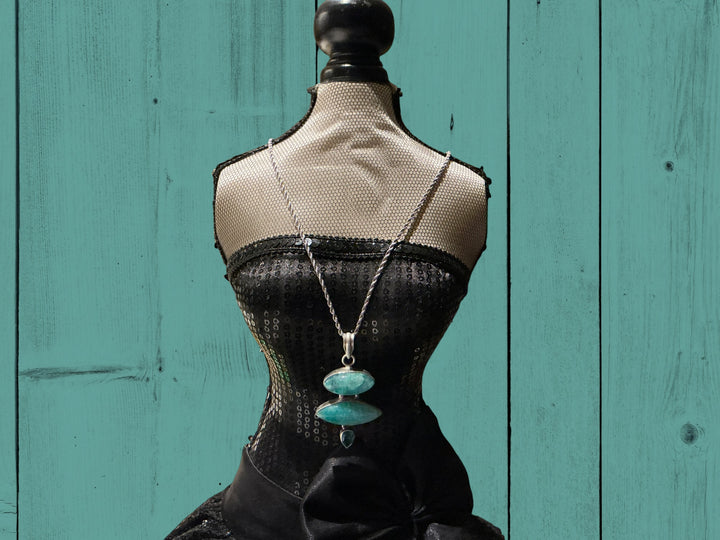 Vintage Sterling Silver Blue Stone Necklace available in 16", 18", and 20" lengths.