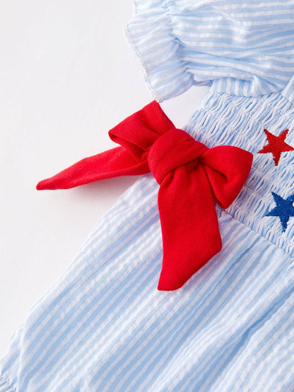 4th of July Girls' Smocking Star Embroidered Romper
