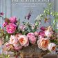 French Blooms Book cover with Parisian floral arrangement of pink, peach, and blush roses. Available in standard hardcover size.