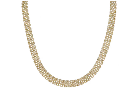 16" Gold Mesh Band Chain. Features a double-link design for a thick, intricate look. Luxurious and timeless refinement.