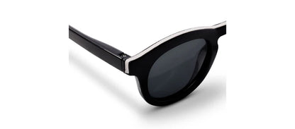 Peepers Beverly Shores Bifocal Sunglasses in black with dark lenses and a silver accent. UV400 protection. Sizes available: 1.50, 2.00, 2.50, 3.00 strengths.