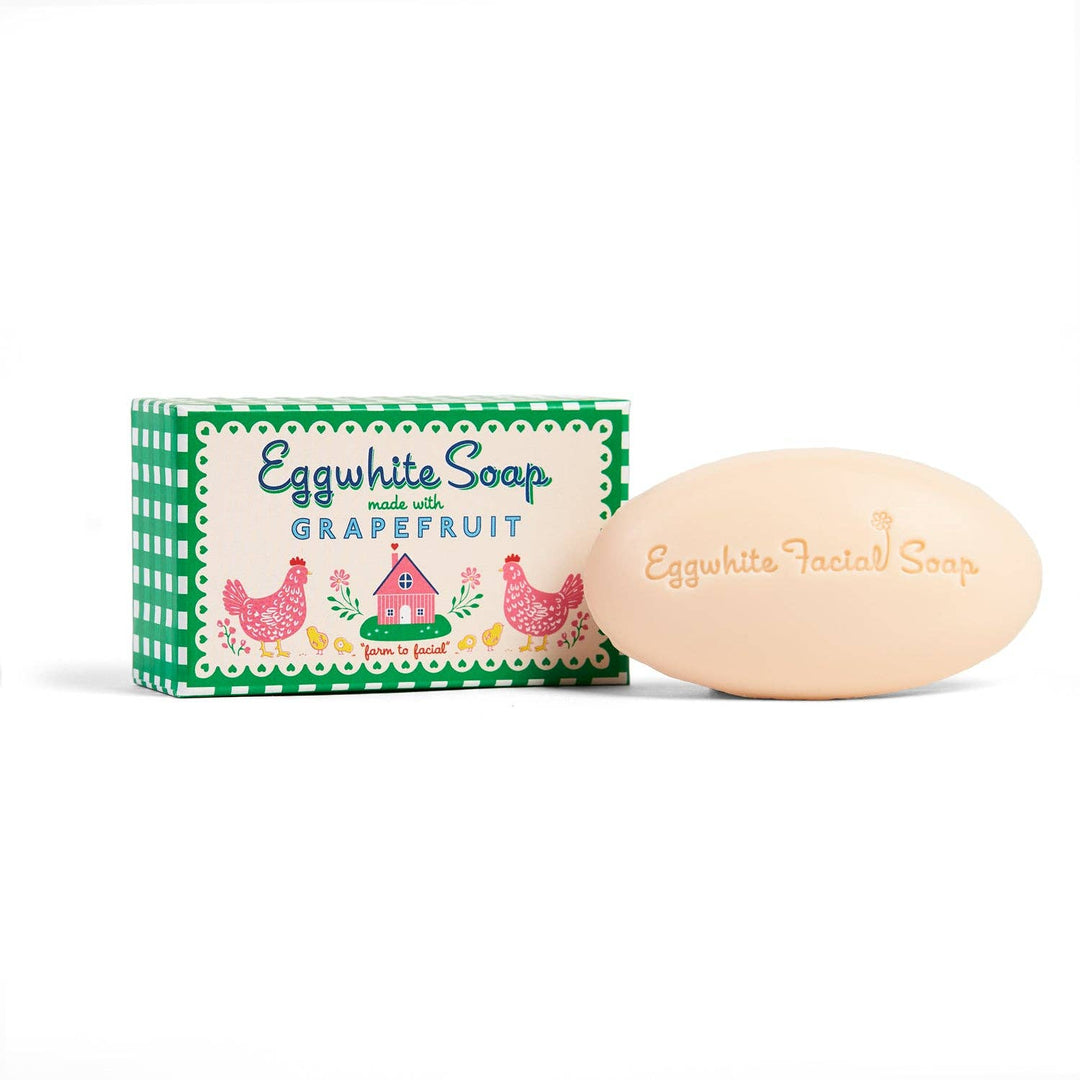 Oval Eggwhite &amp; Grapefruit Facial Soap, labeled and ideal for gentle cleansing; available in 50g and 100g sizes.