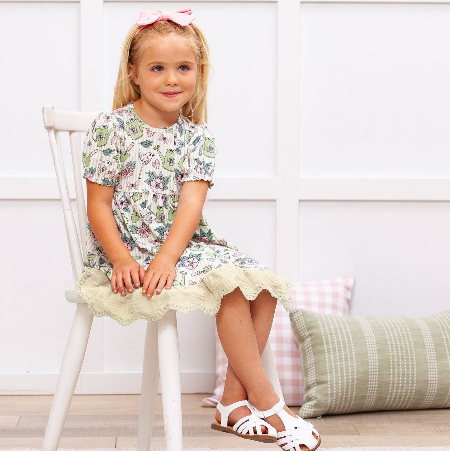 Eco-friendly Garden Bloom Bamboo Dress shown; available in sizes 2T-6.