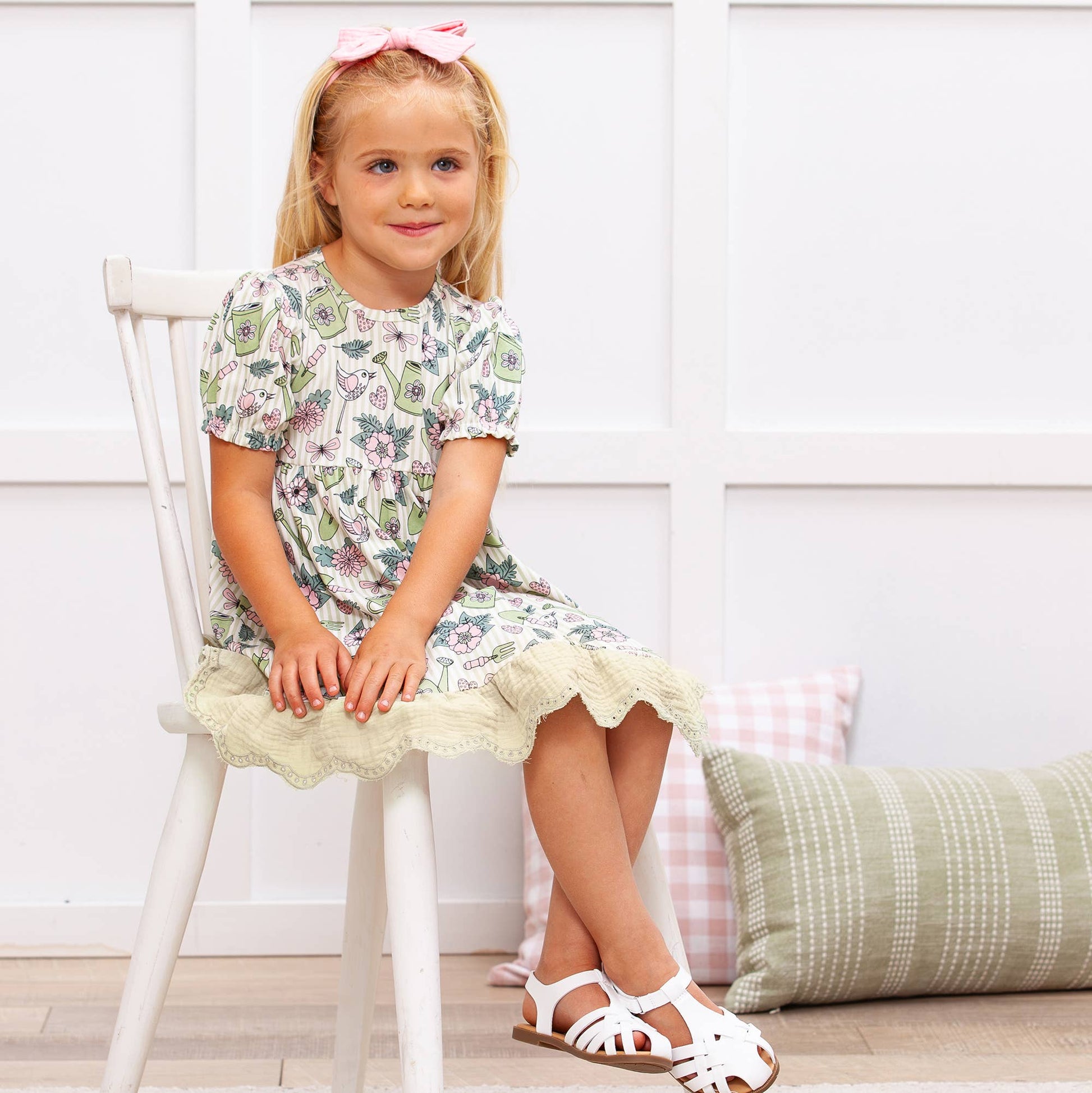Eco-friendly Garden Bloom Bamboo Dress shown; available in sizes 2T-6.