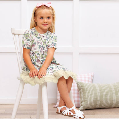Eco-friendly Garden Bloom Bamboo Dress shown; available in sizes 2T-6.