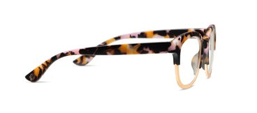 Peepers - Georgia eyeglasses feature a tortoiseshell frame with metallic detailing and thick arms, round lenses with a gold accent, and an earthy color pattern of black, orange, and white. Available in one size.