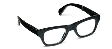 Peepers Twofold folding reading glasses with black rims and clear lenses, available in multiple sizes.