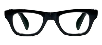 Black, thick-rimmed blue light glasses with clear lenses. Available in multiple sizes.