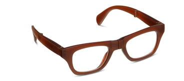 Peepers Twofold brown eyeglasses with rectangular thick frames, foldable bridge hinge, UV400 protection; available in multiple sizes.