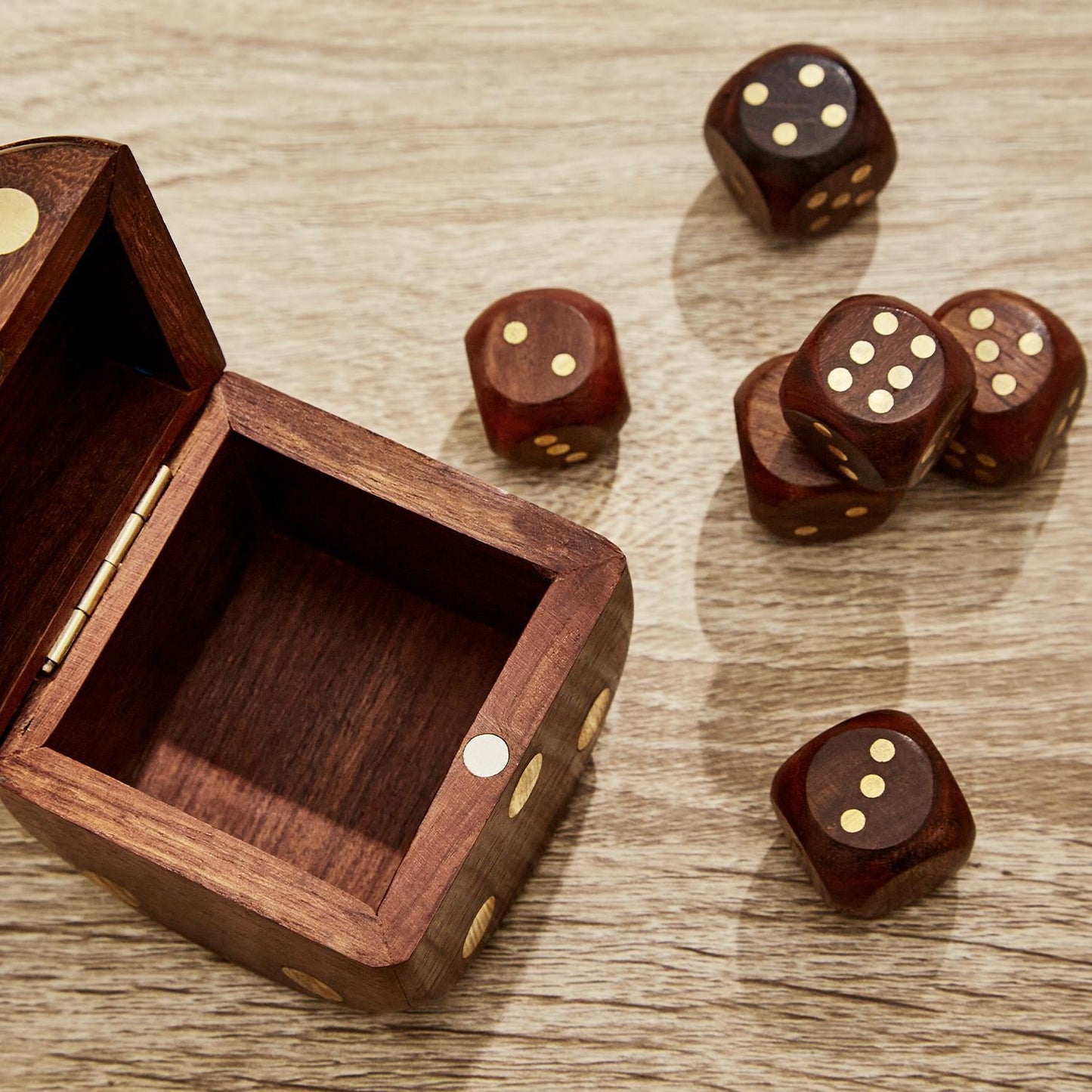 Wood Crafted Dice Box with Dice