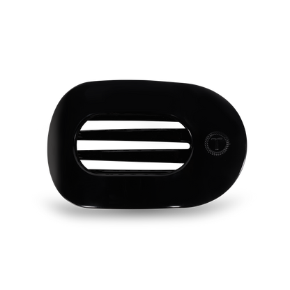 Black oval-shaped car air vent with horizontal slats and a circular temperature control dial on the right; available in multiple sizes.