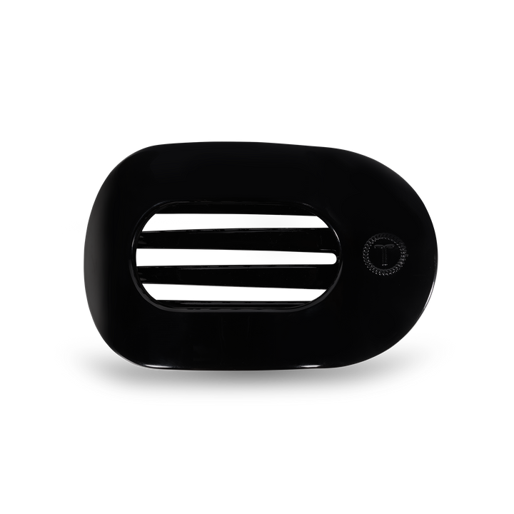 Black oval-shaped car air vent with horizontal slats and a circular temperature control dial on the right; available in multiple sizes.