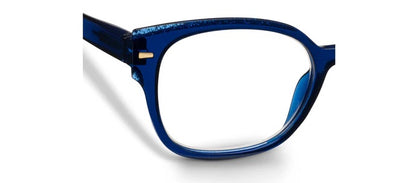 Square glossy translucent blue Peepers - Glimmer frames with gold hinge accent. Available in multiple sizes.