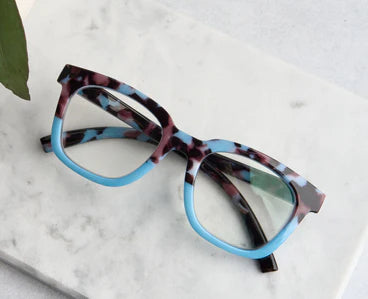 Peepers - To the Max Light Blue Botanico/Light Blue eyeglasses with oversized retro frames in light blue and tortoiseshell; UV400 protection. Available sizes: standard.