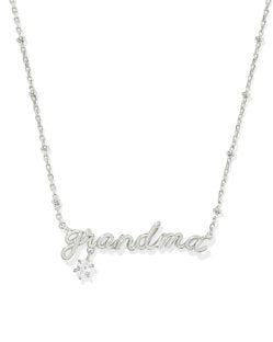 The Grandma Necklace by Kendra Scott: silver chain, "grandma" in cursive, star charm on "g." Available in 16", 18", 20" sizes.