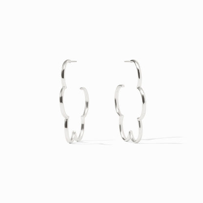 Gardenia Hoop Earrings Silver: pure silver-plated hoops with scalloped design and silver backs. Sizes available: S, M, L.