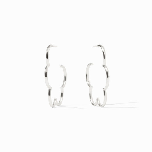 Gardenia Hoop Earrings Silver: pure silver-plated hoops with scalloped design and silver backs. Sizes available: S, M, L.
