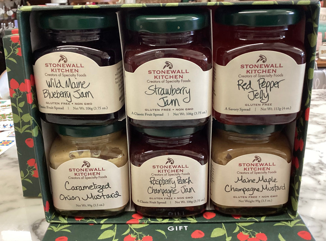 The Classic Sampler Collection: six Stonewall Kitchen jars, each 3.75 oz, in assorted jam and mustard flavors.