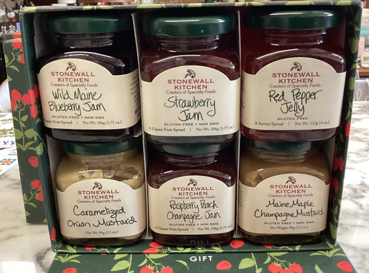 The Classic Sampler Collection: six Stonewall Kitchen jars, each 3.75 oz, in assorted jam and mustard flavors.