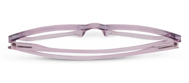 Translucent lavender blue light glasses with UV400 protection, folded flat side view. Sizes: small, medium, large.